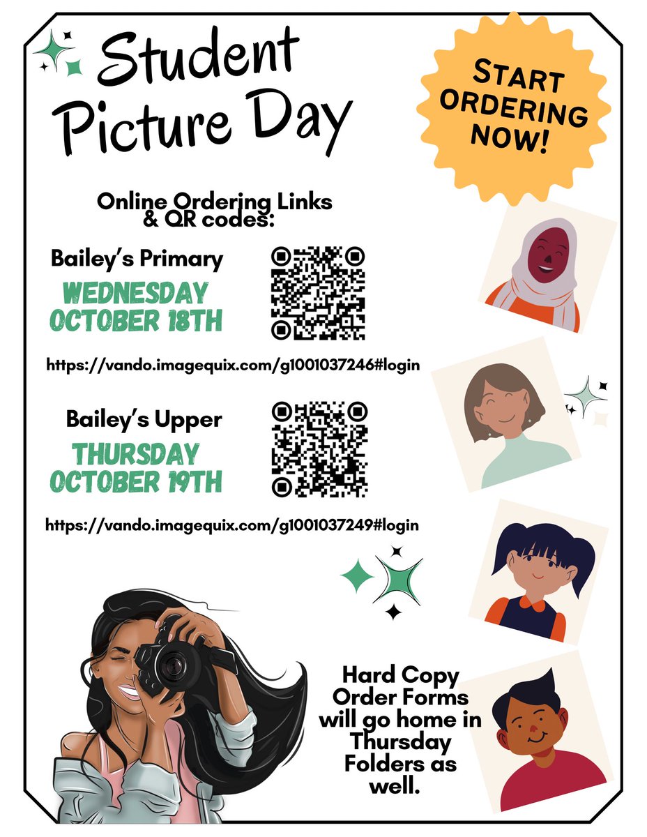 A favorite tradition at Bailey's is Student Picture Day! 

If paying with cash, please send exact change only, as there is no way to make change at either school.

If writing a check, please make it out to:Victor O'Neill Photography
<a href="/BaileysES_FCPS/">Bailey's Elementary School for the Arts & Sciences</a>