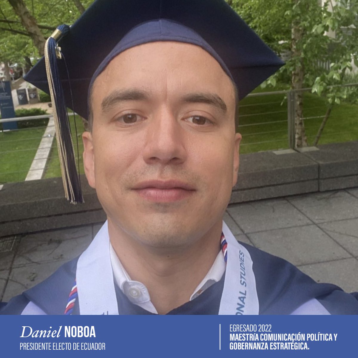 Felicitamos al presidente electo de Ecuador, Daniel Noboa, egresado de GSPM - The George Washington University en 2022 de nuestra maestria en Comunicación Política y Gobernanza Estratégica. Daniel se convierte en el presidente más joven de la historia de Ecuador.