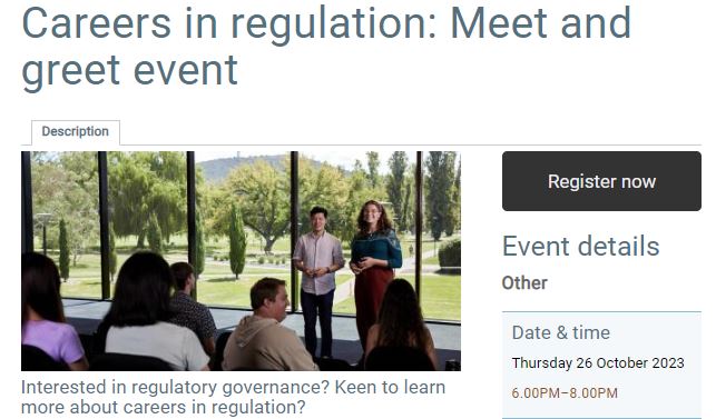 Come along to our special event in collaboration with the @AusGovFinance and find out what a #career in #regulation is all about, connect with prospective employers and explore #postgraduate study opportunities! Learn more and to register: eventbrite.com/e/careers-in-r…