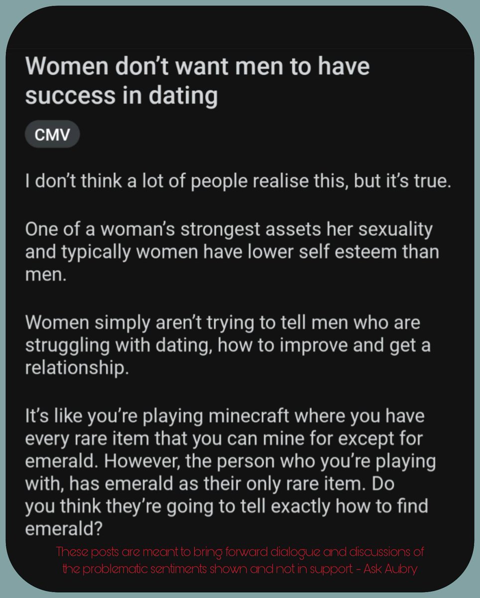 ask_aubry's tweet photo. When you compare dating to Minecraft. 😒 https://t.co/8dNjOdcG69