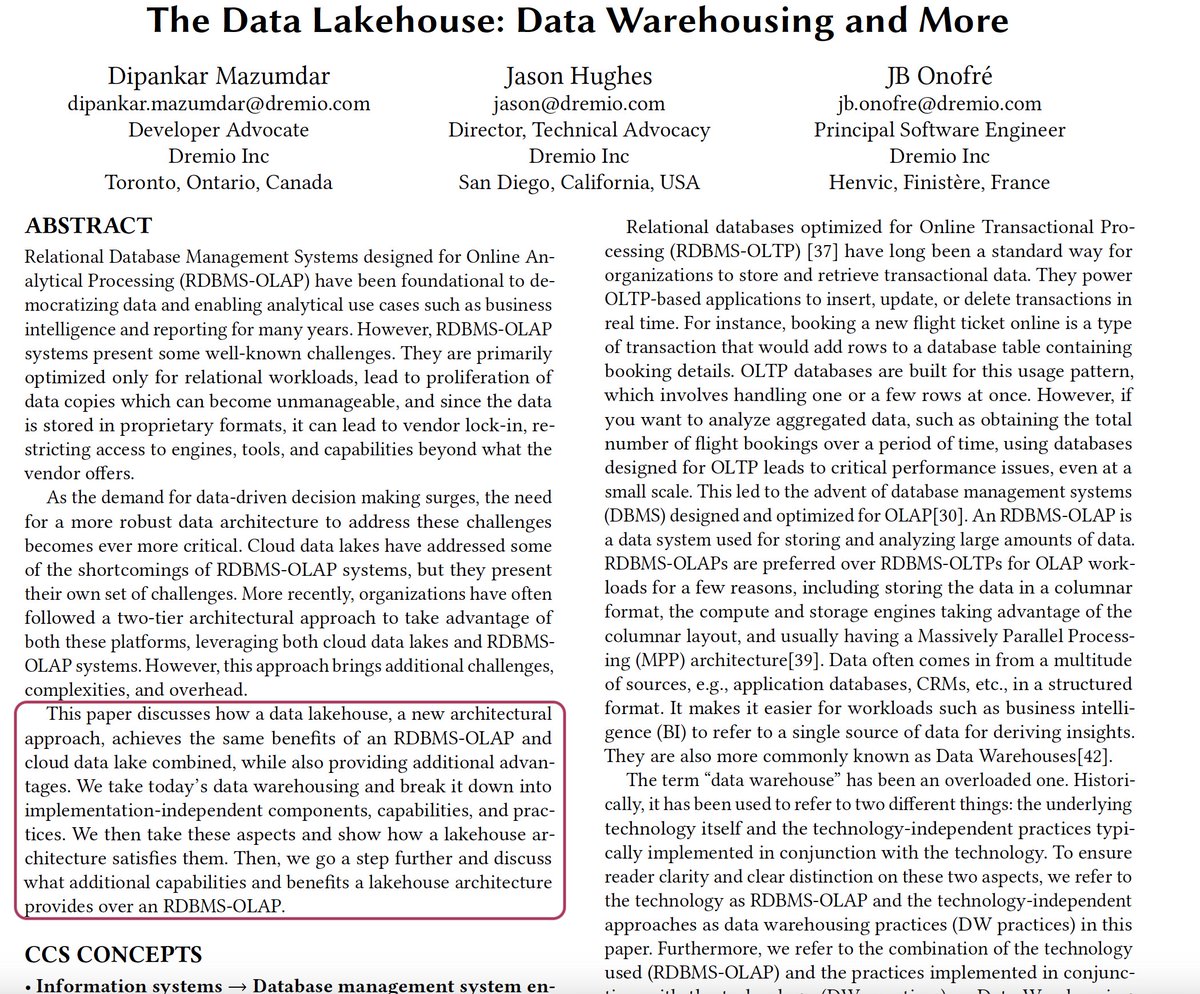 Dipankartnt's tweet image. We just published: &apos;The Data Lakehouse: Data Warehousing &amp;amp; More&apos; 

In the past year or so, I have been writing/speaking about the lakehouse architecture, showing how to build analytical apps on top of it. Specifically with table formats like #apacheiceberg

A 🧵