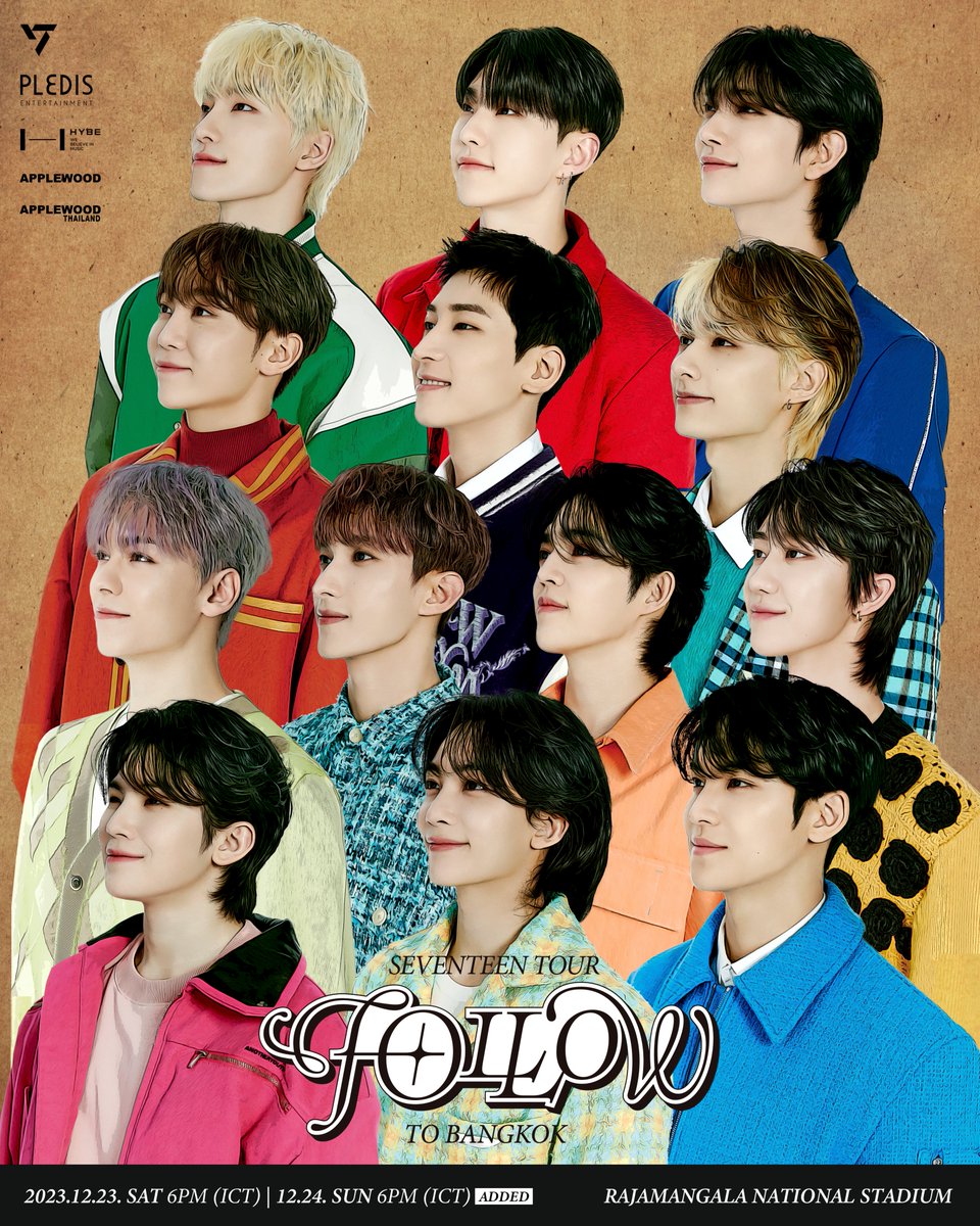 applewood_kr's tweet photo. กะรัต💎 ขอขอบคุณสำหรับการสนับสนุนอย่างท่วมท้น! และขอประกาศเพิ่มรอบการแสดงในวันที่ 24 ธันวาคม!👏
สำหรับบัตรรอบเพิ่มเติม จะจัดจำหน่ายในวันพุธที่ 18 ตุลาคม นี้!

SEVENTEEN TOUR ‘FOLLOW’ TO BANGKOK
📅 วันเสาร์ที่ 23 ธันวาคม 2023, 18:00 น.
📅 วันอาทิตย์ที่ 24 ธันวาคม 2023, 18:00 น. เพิ่มรอบ
📍  สนามราชมังคลากี��าสถาน

▶เพิ่มรอบการแสดงเปิดขายบัตรรอบทั่วไป : 2023/10/18 (พุธ) 18:00 ICT เป็นต้นไป
🔗 https://t.co/LHtVUXoOFm
-----------------------------
CARAT💎 Thank you for the overwhelming support! Additional show have been added on 24 Dec!👏
Tickets for the added show will go on sale on this Wed, 18 Oct!

SEVENTEEN TOUR ‘FOLLOW’ TO BANGKOK
📅 23 DEC 2023 (SAT), 6PM ICT
📅 24 DEC 2023 (SUN), 6PM ICT ADDED
📍 RAJAMANGALA NATIONAL STADIUM

▶ ADDED SHOW General On Sale : 2023/10/18 (WED) 6PM ICT onwards
🔗 https://t.co/LHtVUXoOFm

#SEVENTEEN #세븐틴 #SVT_TOUR_FOLLOW #FOLLOW #FOLLOW_TO_BANGKOK #SVTinBKK #APPLEWOOD #APPLEWOODTH