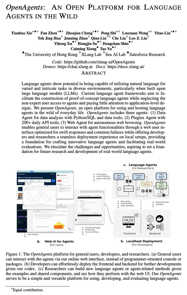 tsawada_ml's tweet image. OpenAgents: An Open Platform for Language Agents in the Wild

abs: arxiv.org/abs/2310.10634
pdf: arxiv.org/pdf/2310.10634…
Code: github.com/xlang-ai/OpenA… 
Demos: chat.xlang.ai 
Docs: docs.xlang.ai

Features: 
- Data Agent for data analysis with Python/SQL and data…