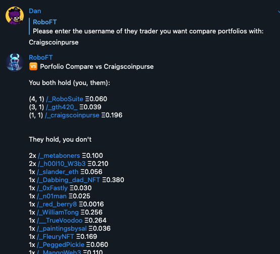 RoboSuite's tweet image. New feature: 🆚 Portfolio Compare

Inspired by a convo in @craigscoinpurse chat, see what keys you share with another portfolio and what you each hold separately.

Then click on any name to get key info and buy/sell