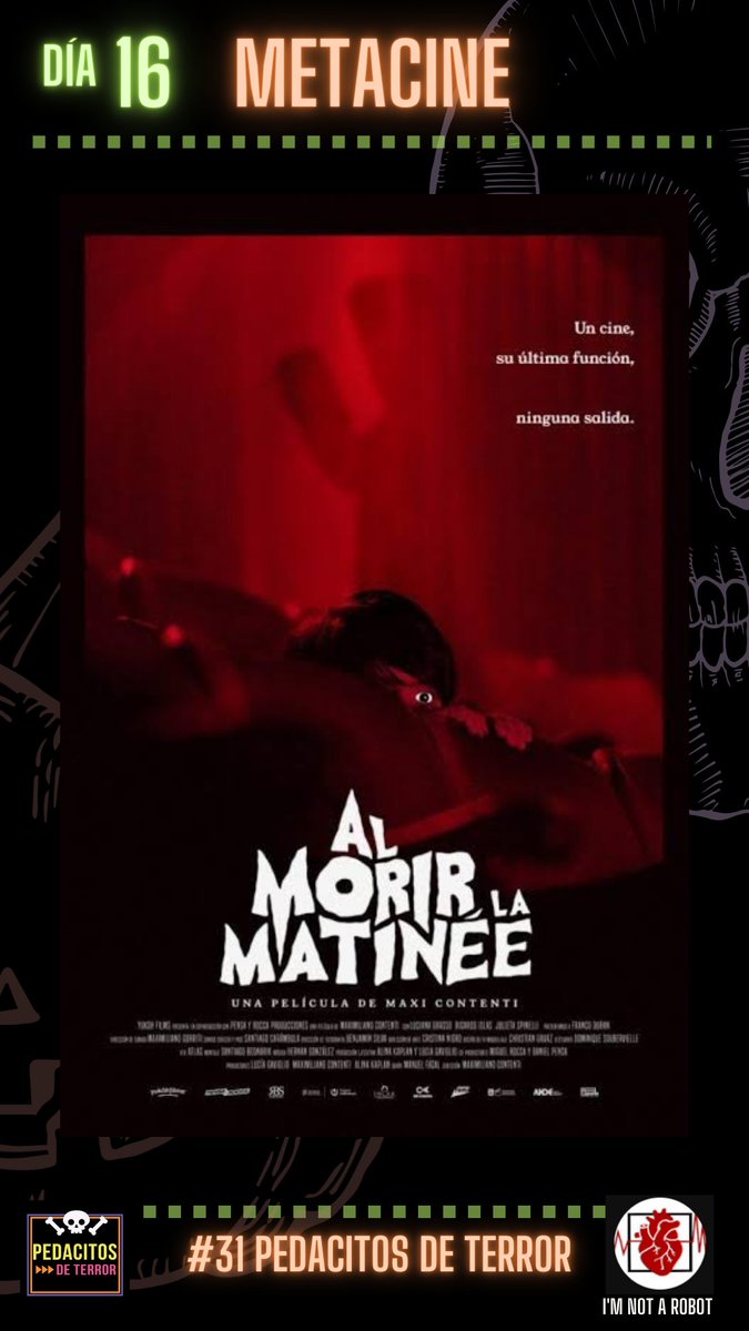 Orquideadeluna's tweet photo. Día 16 #31pedacitosdeterror @Pedacitosterror @kramer_rc8
#METACINE en la película
"Al morir la matinée"
Un #slasher con buenos efectos prácticos y buenas escenas de muerte
Lo mejor de todo fué la nostalgia de las viejas salas de cine
Peli para entretenerse
@loopsveddermd https://t.co/5v0nj5G8fO
