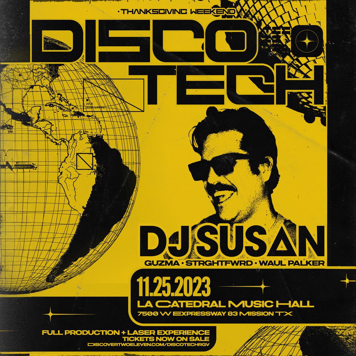 <a href="/PlatinumFSEnt/">PLATINUM FS ENTERTIANMENT</a> presents: Disco Tech ft. <a href="/djsusanmusic/">DJ Susan</a> on Thanksgiving Weekend 🪩🪩🪩

• Full production + laser experience 🔥

Make sure you get your Pre Sale tickets: Discovertwoeleven.com/discotechrgv
<a href="/TexasEDMFamily/">TEXAS EDM FAMILY</a> <a href="/discotechrgv/">DISCO TECH</a>