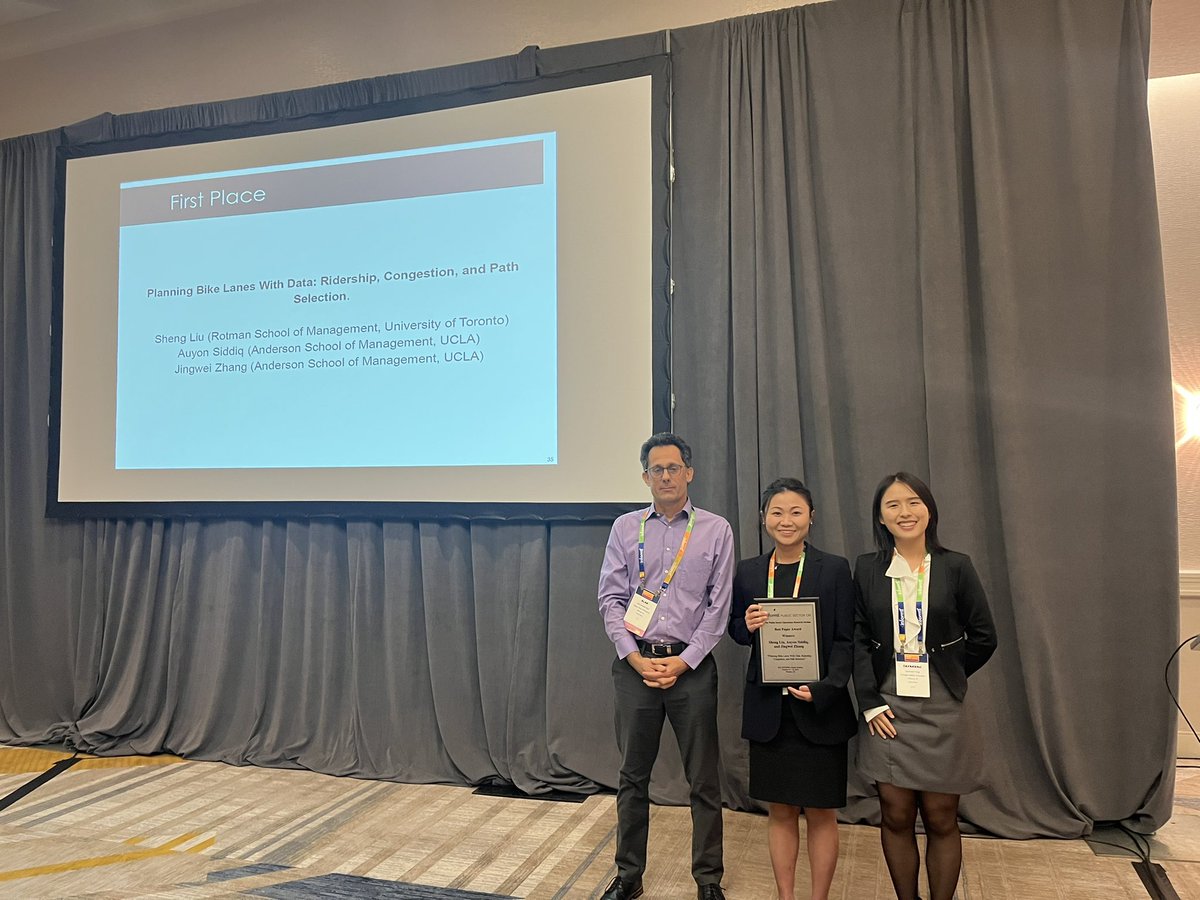 The winner of the PSOR Best Paper competition is:

Planning Bike Lanes With Data: Ridership, Congestion, and Path Selection

By: Sheng Liu, Auyon Siddiq, Jingwei Zhang

Congratulations!

#INFORMS2023