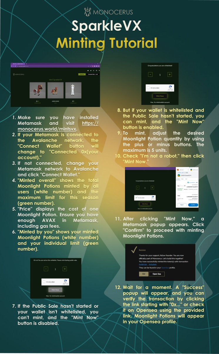 monocerusworld's tweet photo. 📌 Follow this step-by-step guide to start minting our SparkleVX!

Happy Minting~ 

#Monocerus https://t.co/7Ntl69nI18