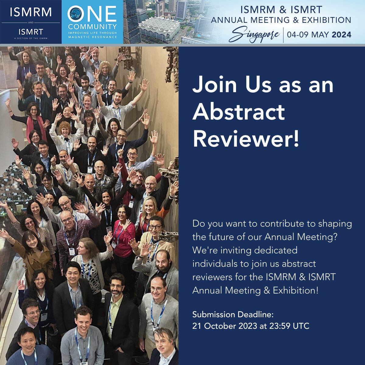 ISMRM (@ismrm) on Twitter photo ISMRM & ISMRT members: do you want to help shape the content of the ISMRM & ISMRT Annual Meeting in Singapore? Apply now to volunteer as an abstract reviewer!
Get involved and collaborate with the ISMRM & ISMRT community. Sign in and apply today! bit.ly/3gXpH1z ISMRM & ISMRT members: do you want to help shape the content of the ISMRM & ISMRT Annual Meeting in Singapore? Apply now to volunteer as an abstract reviewer!
Get involved and collaborate with the ISMRM & ISMRT community. Sign in and apply today! bit.ly/3gXpH1z