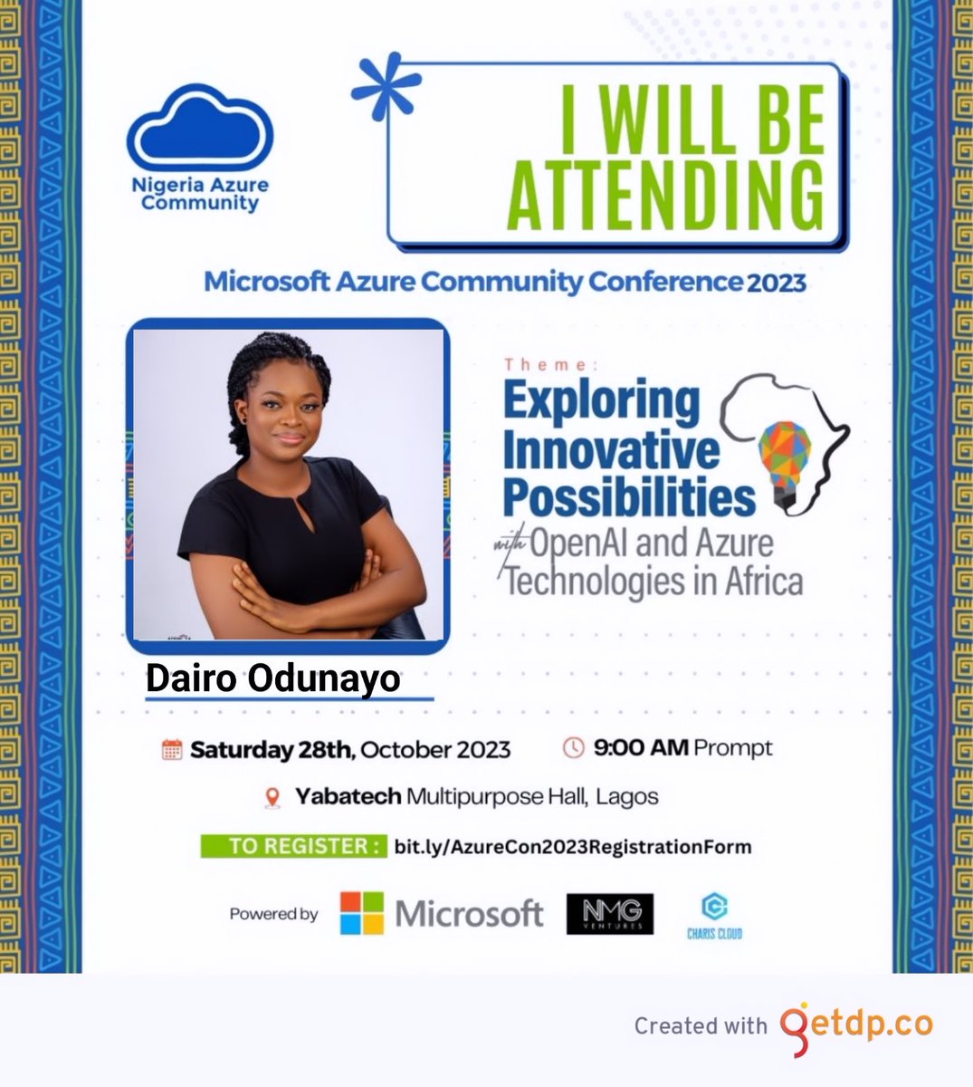 OdunAyo20618149's tweet image. Save the date and be part of it💯💯💯 Explore innovative possibilities with OpenAI and Azure Technology
@AzureCommunity
#azurecommunity
#azurenigeria2023
#AzureNigeriaCommunity