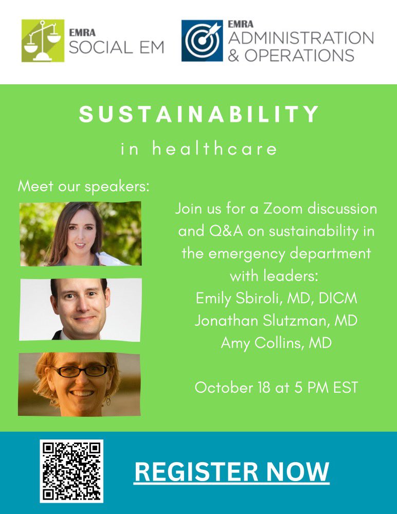 Join our <a href="/emresidents/">emresidents</a> panel this Wednesday, Oct 18 to discuss sustainability in the ED! 

Register here:
us02web.zoom.us/meeting/regist…

<a href="/andrewdluo/">Andrew Luo, MD MBA</a> <a href="/karanbains/">Karan Bains</a> <a href="/lexkimmelMD/">Lex Kimmel</a>