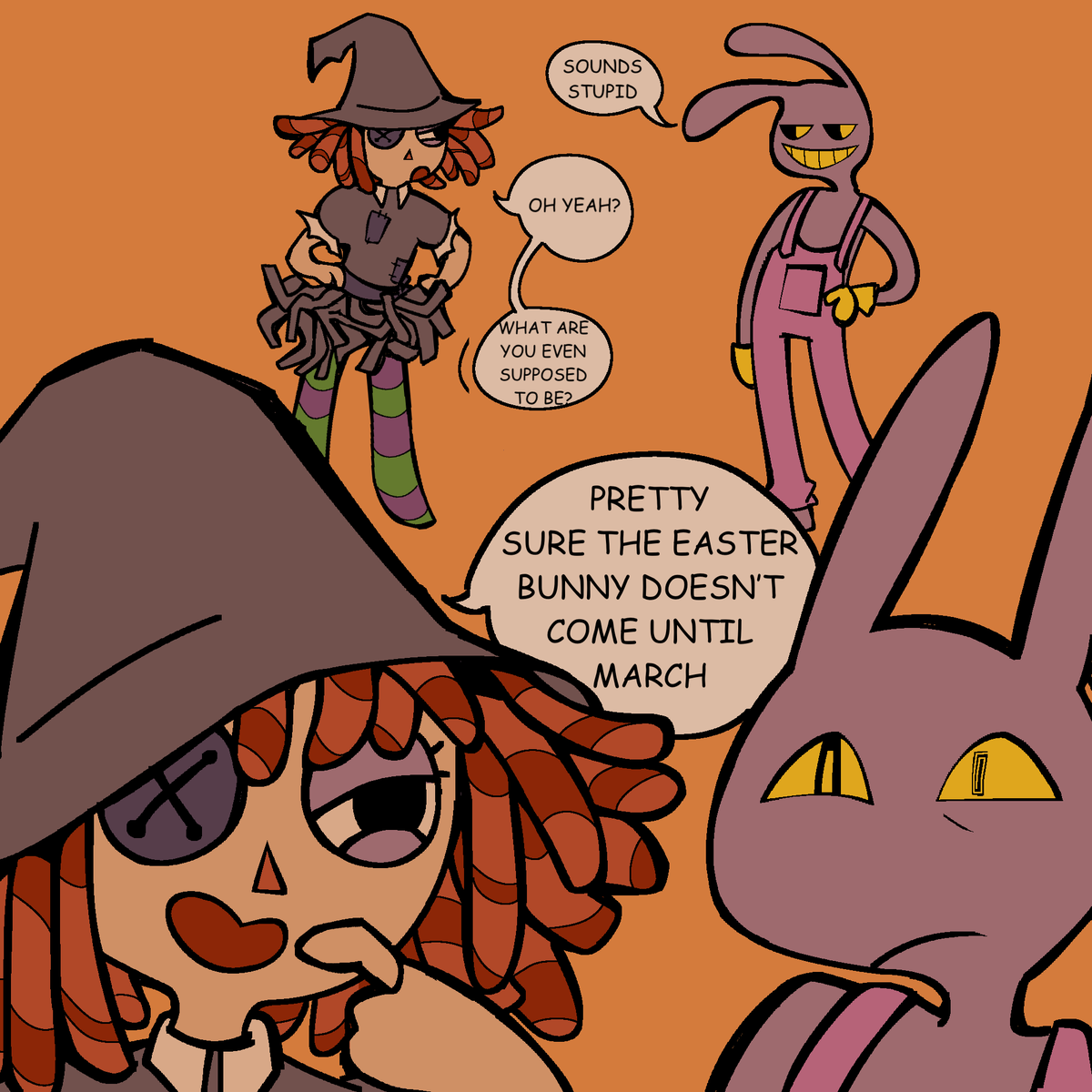 TheGreatGoatby's tweet photo. #TheAmazingDigitalCircus thought it'd be fun to see Pomni Ragatha and Jax on halloween. Made a short comic. Ignore the horrible twitter cropping. https://t.co/68oQhcAfAJ
