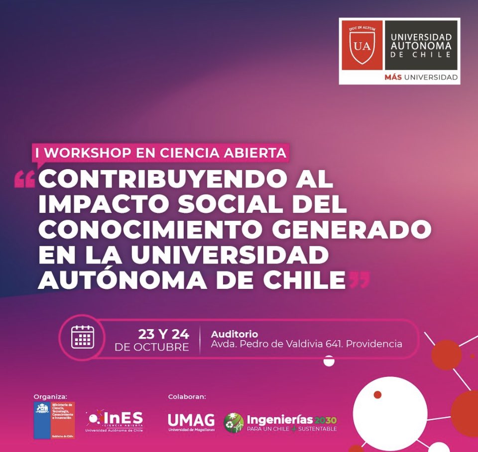 Únete a la Ciencia Abierta! 🌟

El Proyecto InES Ciencia Abierta de la Universidad Autónoma de Chile te extiende una cordial invitación para participar en su Workshop en Ciencia Abierta: "Contribuyendo al impacto social del conocimiento generado en la Universidad Autónoma de…
