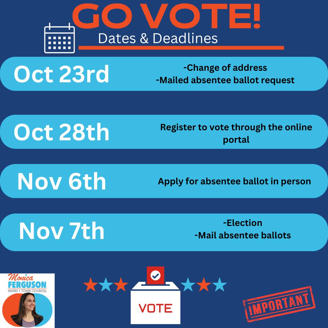 Below is the address and link to send absentee ballots to and register at: Rockland Board of Elections Address: 11 New Hempstead Rd, New City, NY 10956 Register to vote: rocklandgov.com/.../board-of..… #monica4towncouncil #ward1 #Clarkstown #ferguson4clarkstown #NewCity