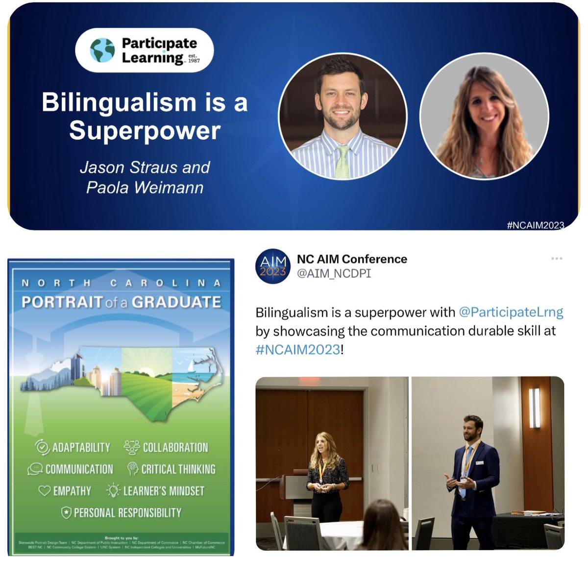 Thanks @straus_jason for inviting me to share with you at <a href="/AIM_NCDPI/">NC AIM Conference</a> why Bilingualism is a Superpower and  how POG came alive with #howICNX Sts through the Water Scarcity project and the Model UN in Spanish.

<a href="/ParticipateLrng/">Participate Learning</a> #UnitingOurWorld