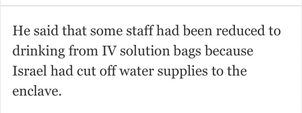 Hospital staffers in Gaza are drinking IV bags. washingtonpost.com/world/2023/10/…