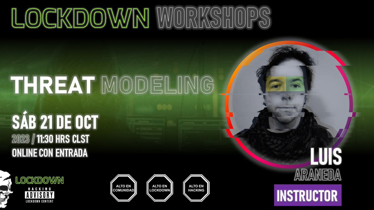 Sábado 21 de octubre 11:30 horas CLST, nos acompaña con todo su talento y su entrenamiento de Threat Modeling, el señor Luis Araneda en #LockdownWorkshops 2023

#LockdownFest #LockdownSummit #LockdownWorkshops #Cibersecurity #Ciberseguridad #Hacking #CISO #Compliance #Infosec