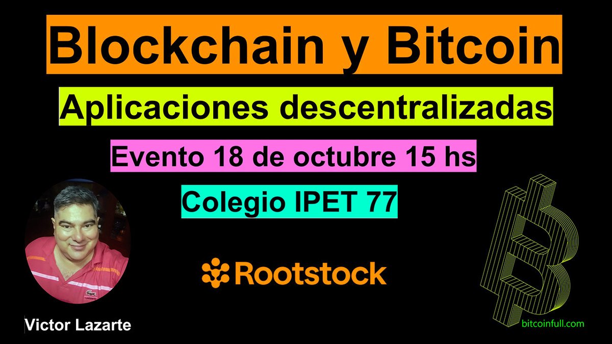 victorhlazarte's tweet photo. 💙Evento de #rootstockers . Sobre #Bitcoin, #Rootstock y finanzas descentralizadas.🌸
📷 Colegio IPET 77 Miércoles 18 de octubre, 15 hs Argentina.📷
@rootstock_es @rootstock_io @RIFtechnology https://t.co/1fRFWASe9p