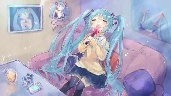 ピアプクロウですホー!今日もピアプロに投稿された作品を紹介していくホー☆Erisさんのミクさん!1人カラオケ中ホー?何を歌っているのか気になるホー!(≧∇≦)【】 #piapro #初音ミク