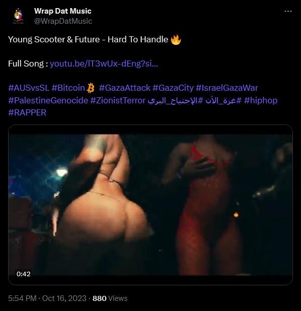We have reached peak insanity

@WrapDatMusic promoting a music video by 2 Artists that probably would find it disgusting that they used Hashtags about a ongoing War where people are dying AS I TYPE THIS

You wonder why you dont grow as a brand? Look at your actions