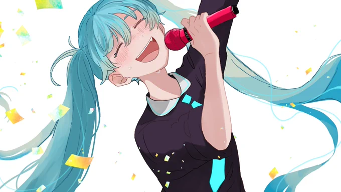 カレさんのミクさん!明るく、楽しそうに歌うミクさん…思わず一緒に歌いたくなっちゃうようなイラストだホー(*'▽`*)【】 #piapro #初音ミク