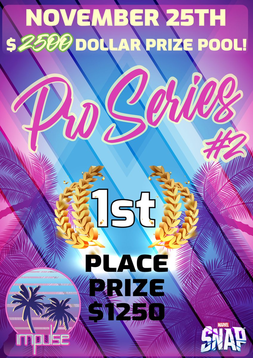 perrox01's tweet image. Pre-reg is opening soon. This marks the second of twelve Pro Series tournaments and the stakes are getting much higher. Come and reserve your seat to play for 10k in 2024!
#marvelsnap, #teamimpulse, #impulseproseries,