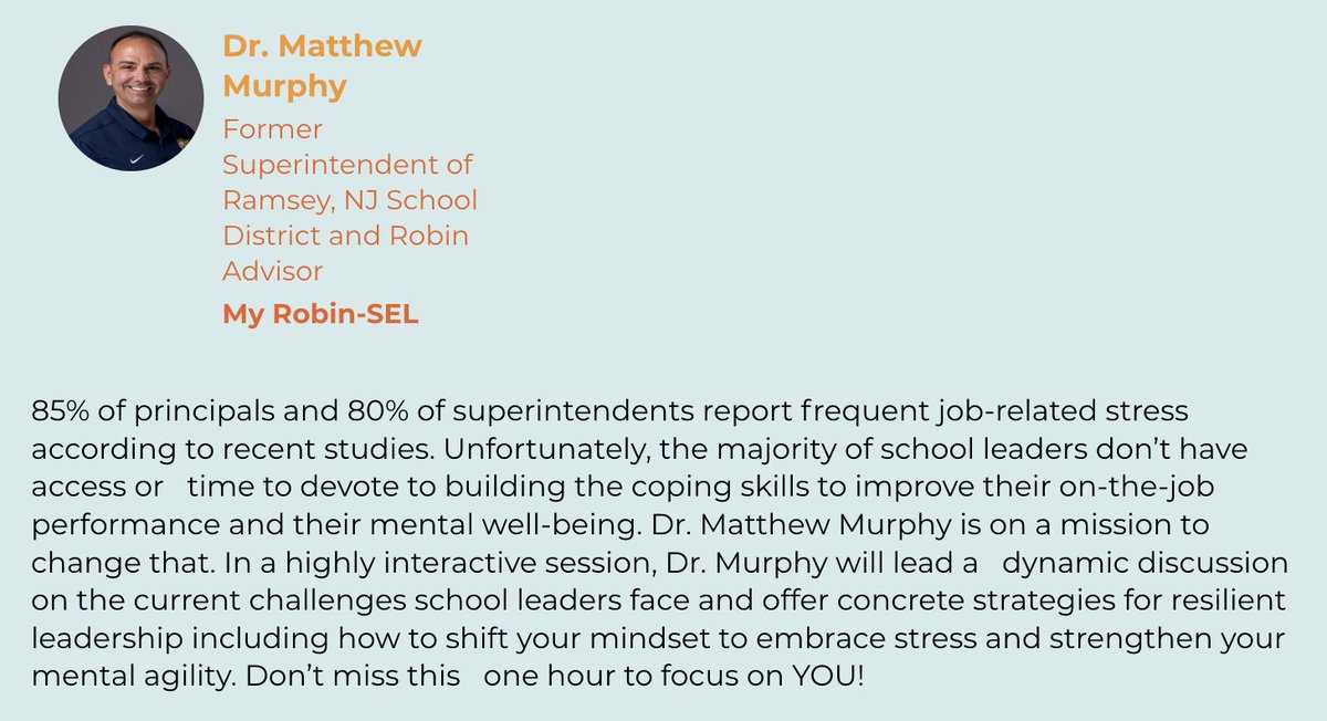 I look forward to speaking at the CSA (Council of School Supervisors and Administrators) in NYC on Sat: Resilient Leadership: Reframe Stress and Strengthen Your Mental Agility.  Now more than ever,  administrators need all of our support.
<a href="/FollowCSA/">CSA</a>
<a href="/Robin_stories/">Robin</a> 
<a href="/SonnyThadani/">SonnyThadani</a>