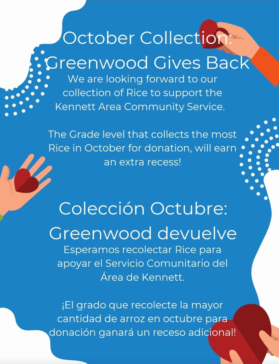 Greenwood is collecting bags of Rice for the month of October for our year-long Make a Difference campaign to support Kennett Area Community Service! #MakeADifference <a href="/KCSDDistrict/">KCSD</a> <a href="/PADeptofEd/">PA Department of Education</a>
