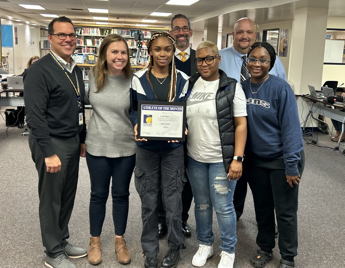 AthleticsRL's tweet photo. Congratulations to our Athletes of the Month!  Layah Glover representing Flag Football and Gio Ayala representing Boys Soccer were both recognized at our Board of Education meeting.  #WeAreRL #PantherPRIDE #athleteofthemonth https://t.co/4sXFB4gI5D