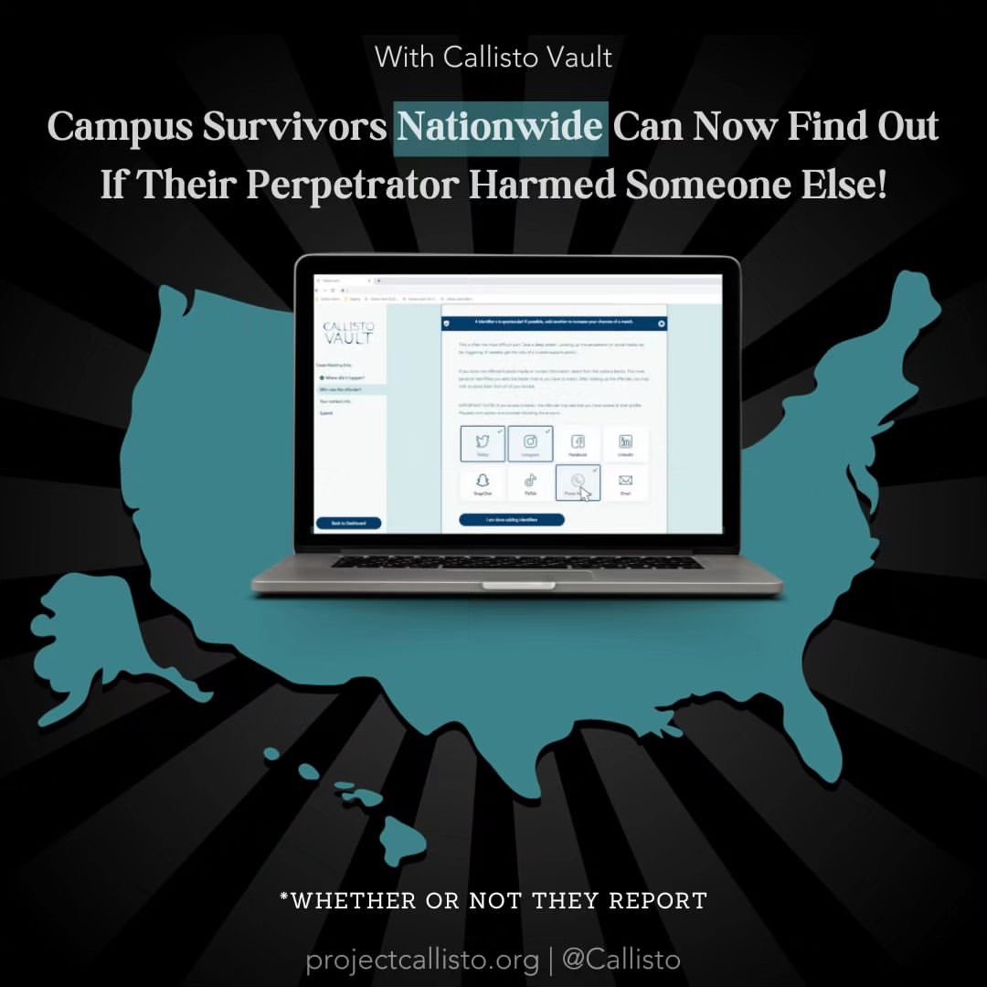 hiresurvivors's tweet photo. Important news!
Every college student, staff, and faculty member in the U.S. now has FREE access to @callisto Vault, a crucial tool in the fight against #SerialSexualAssault on college campuses. https://t.co/qu8avLN37g