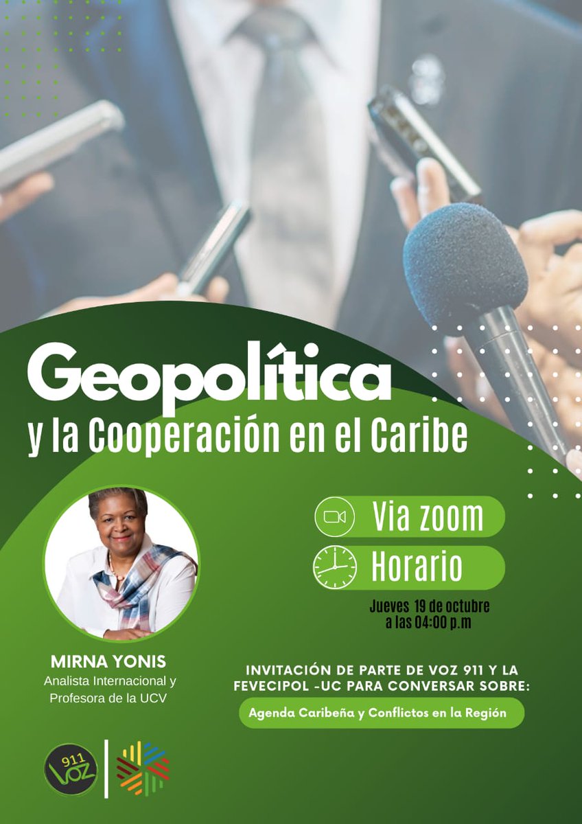 mirnayonis's tweet photo. #CaribeEnAgenda Comparto invitación al #conversatorio "Geopolítica y Cooperación en el Caribe" 
🗓️ Jueves #19octubre
🕔 4:00 pm *Vía Zoom*

Para recibir la invitación, completar formulario  https://t.co/iKUP6ud1lC https://t.co/KYq7KlYVGF