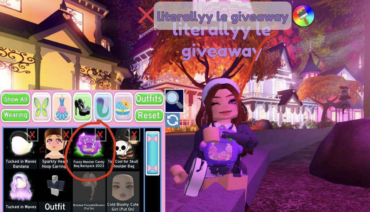 fuzzy monster candy bag backpack giveaway 🎉

• follow me
• like &amp; repost

#royalehigh #royaleween