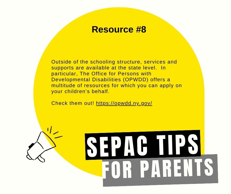 To continue with our #10ResourcesIn10Days campaign, Day 8 highlights the NY Office for Persons with Developmental Disabilities (opwdd.ny.gov)

OPWDD offers many services of supports outside of the schooling structure to help support your child with a disability.
