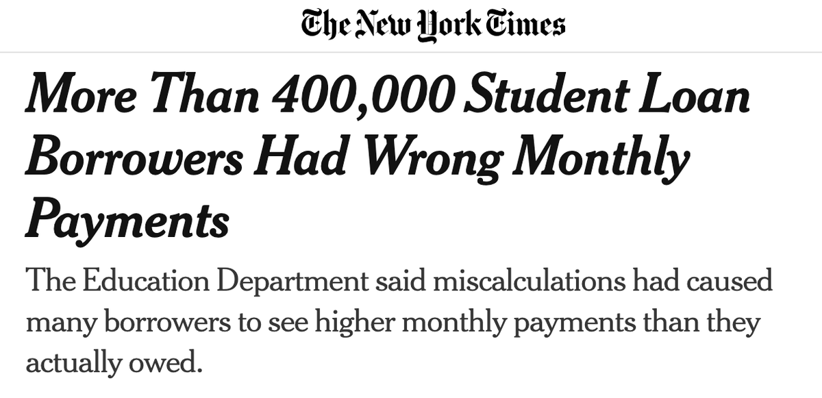 StrikeDebt's tweet photo. MOHELA—a broken student loan servicer that got student debt relief struck down by the Supreme Court—has miscalculated nearly half a million people's student debt payment in the first month of repayment.

We saw this mess coming. Why doesn't the Biden admin just fire MOHELA? https://t.co/7x1EFJjgrk