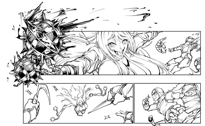 やっぱ鉄球は痛そうに描きたいものね。ここから仕上げる。 