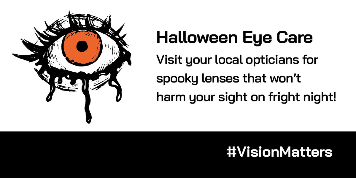 By law, all contact lenses (even #halloween party lenses) must be supplied by, or under the supervision of, an optometrist, dispensing optician or doctor. Professional advice on wearing & caring for contacts is vital to prevent eye damage & potential sight loss. #VisionMatters