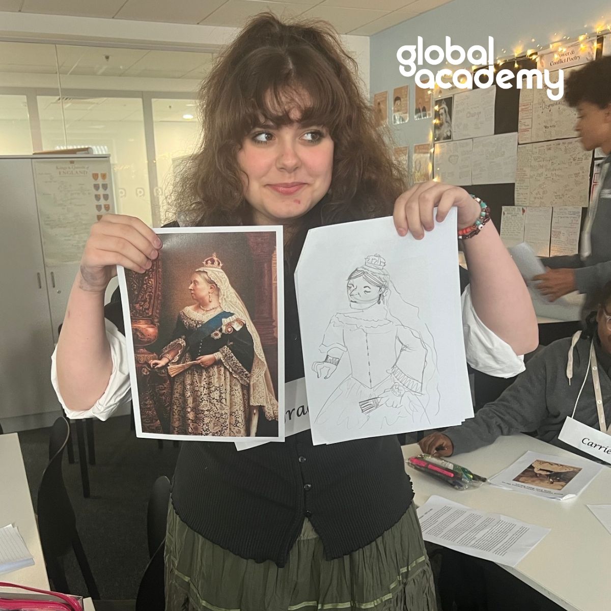 TheGAcademy's tweet photo. 🎩📚 Year 10 Victorian Day: Stepping into Dickens' World! Our students time-traveled to the Victorian era, dressing the part and reimagining Victorian media to dive deep into "A Christmas Carol" for GCSE English. 🌟 #VictorianDay #AChristmasCarol #GCSEPrep #CreativeLearning https://t.co/xjgxlgfVXJ