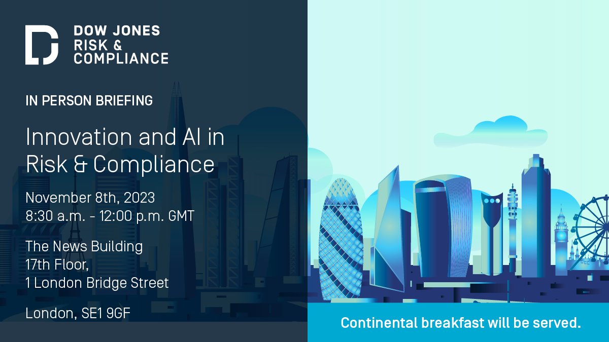 Join us on November 8th in our London office for an in-person breakfast briefing focusing on innovation and leveraging AI in Risk &amp; Compliance. The event will consist of two panel discussions featuring experts from <a href="/ripjar/">Ripjar</a> and <a href="/Xapien_AI/">Xapien</a>. Register here: bit.ly/46R4mzh