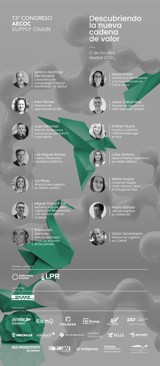 En unos minutos comienza el 13º Congreso #AECOCSupplyChain, donde contaremos con la presencia de todos estos ponentes 👇

🔸 Ignacio Martínez Mendizábal, Catedrático de Antropología Física en la <a href="/UAHes/">Universidad Alcalá</a> 
🔸 Inés Vilchez, Directora de Operaciones en <a href="/DIA_Esp/">DIA España</a> 
🔸Juan Sánchez,