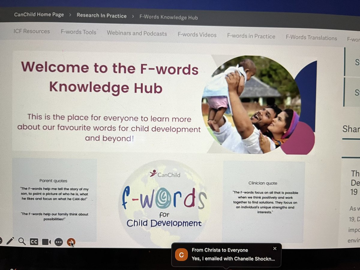 Looking forward to a reflective morning, learning about putting into practice the FWords Life Wheel- modules now also available on CanChild.ca!