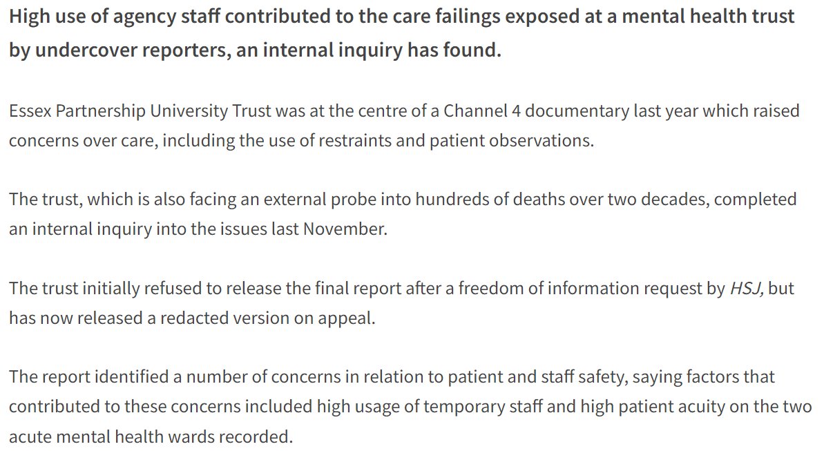 When things go wrong, the easiest thing to do is to blame the temporary/agency staff. Our research suggests that high use of agency/locum staff is an symptom of deeper problems in the organisation, not the cause of quality problems. From @HSJnews (paywalled)