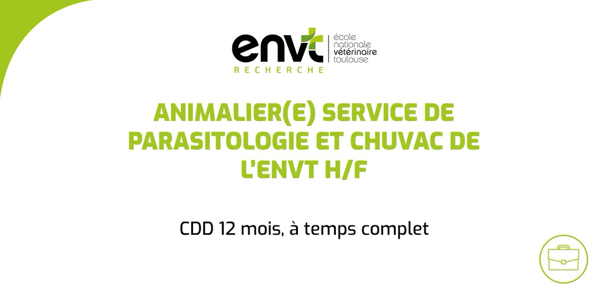 RECRUTEMENT - L'École Nationale Vétérinaire de Toulouse recrute 💼 ➡ Animalier(e) service de Parasitologie et CHUVAC de l'ENVT H/F Contrat : CDD 12 mois, à temps complet 🔗 vu.fr/Grxwf Retrouvez toutes nos offres d'emploi ici : lc.cx/qKgfgC #recrutement