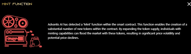 Yoitsz01's tweet photo. Let's see if #SafeRocket is actually #SAFE. What does #AdvantisAI say about it:

CA: 0x5a5b051d2f64b270ac1f02a1c0c3a1ffc85422f8

✅ 100% LP Locked (Pinksale 🤔)
✅ Top 10 Holders
🚨 Mint Function
🚨 ERC20 Interface Error

Recommendation: ⚠️AVOID⚠️

https://t.co/Mc8rlmTEX8

#AW3 https://t.co/TKxWNPDoZf