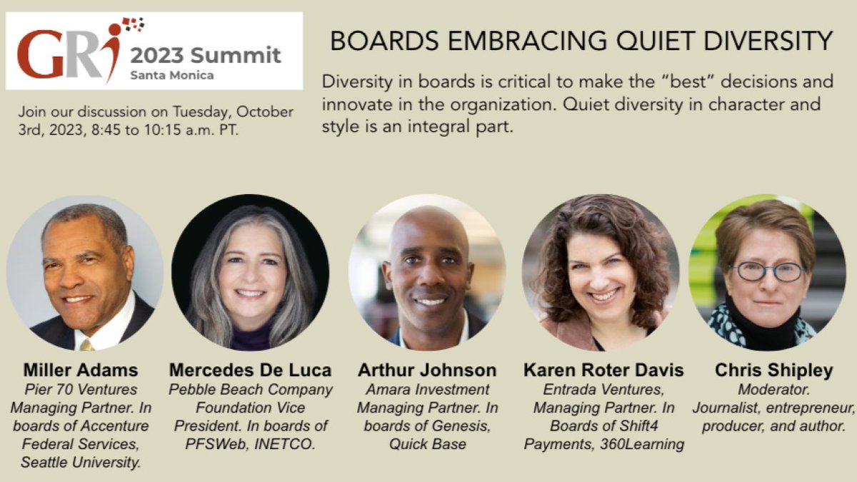As our panelists made clear, diversity on boards is critical for innovation &amp; success. Ideally, both visible diversity and quiet diversity would be addressed. Watch the video! youtu.be/HSWFz1PGaQc