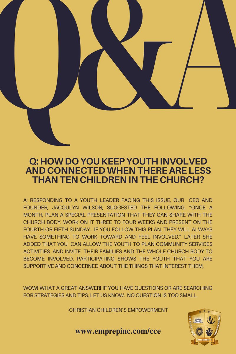 emprepcce's tweet photo. Q: How do you keep youth involved and connected when there are less than ten children in the church?

Check out the answer, and don't forget to visit us at https://t.co/iVhyGRzjSA. We have so much coming!

#kidmin #Youth  #Church #CCE #emprepcce #strategies #tips https://t.co/fG3CbBEcBJ