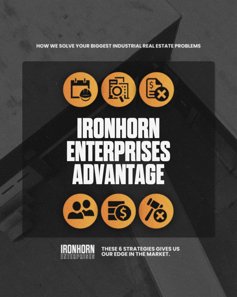 🟠 Our team is constantly deploying the six facets of the Ironhorn Advantage to solve our client's biggest real estate problems.

We'll break them down over the next couple weeks so you can understand exactly how we meet our clients' needs.