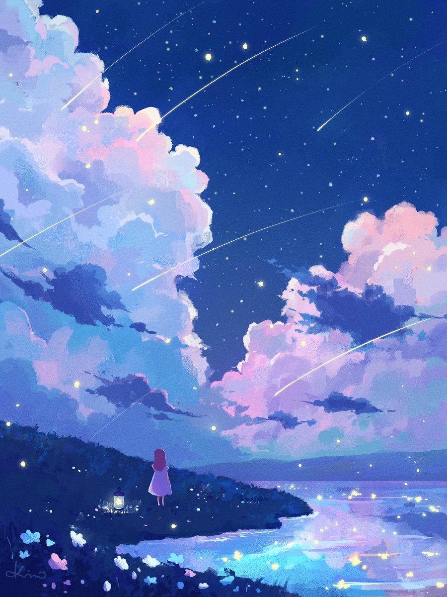 1girl solo sky cloud moon crescent moon star (sky)  illustration images