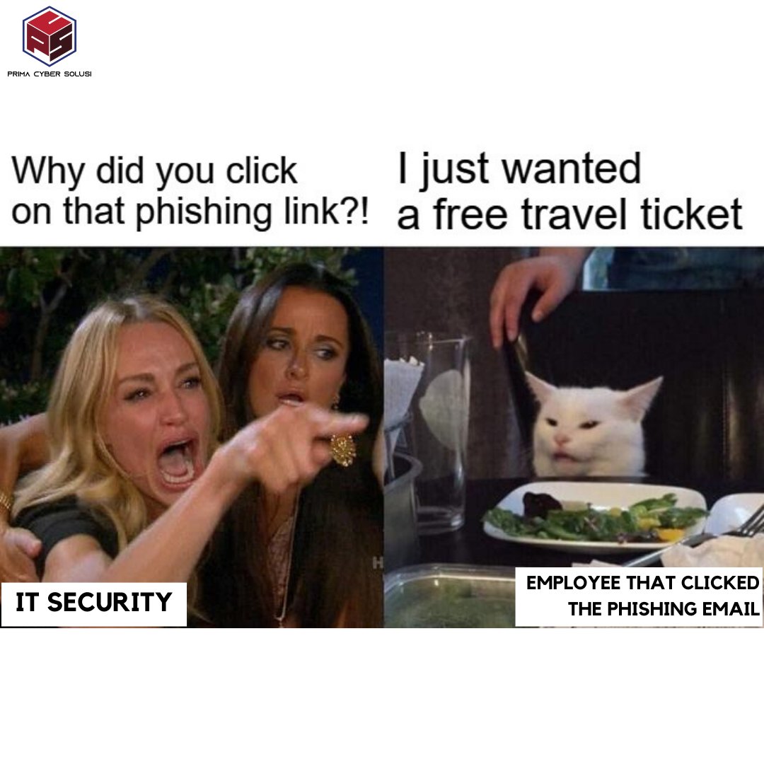 Sebuah gambar yang bisa dirasakan oleh seluruh IT Security. Semoga kita tidak mengalami kejadian ini ya PrimoCS 🥶

#Memes #Meme #Entertainment #PhishingEmail #PhishingLink #Phishing #primacs_meme #primacs