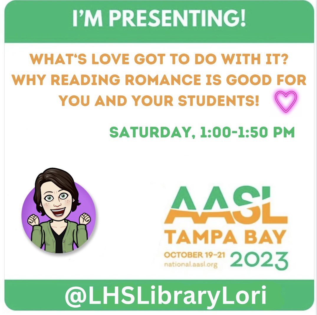 LHSLibraryLori's tweet photo. I’m getting very excited for #AASL23 and presenting about my favorite topic: romance books! #AASL #Romance https://t.co/SQ3MWX8cVx