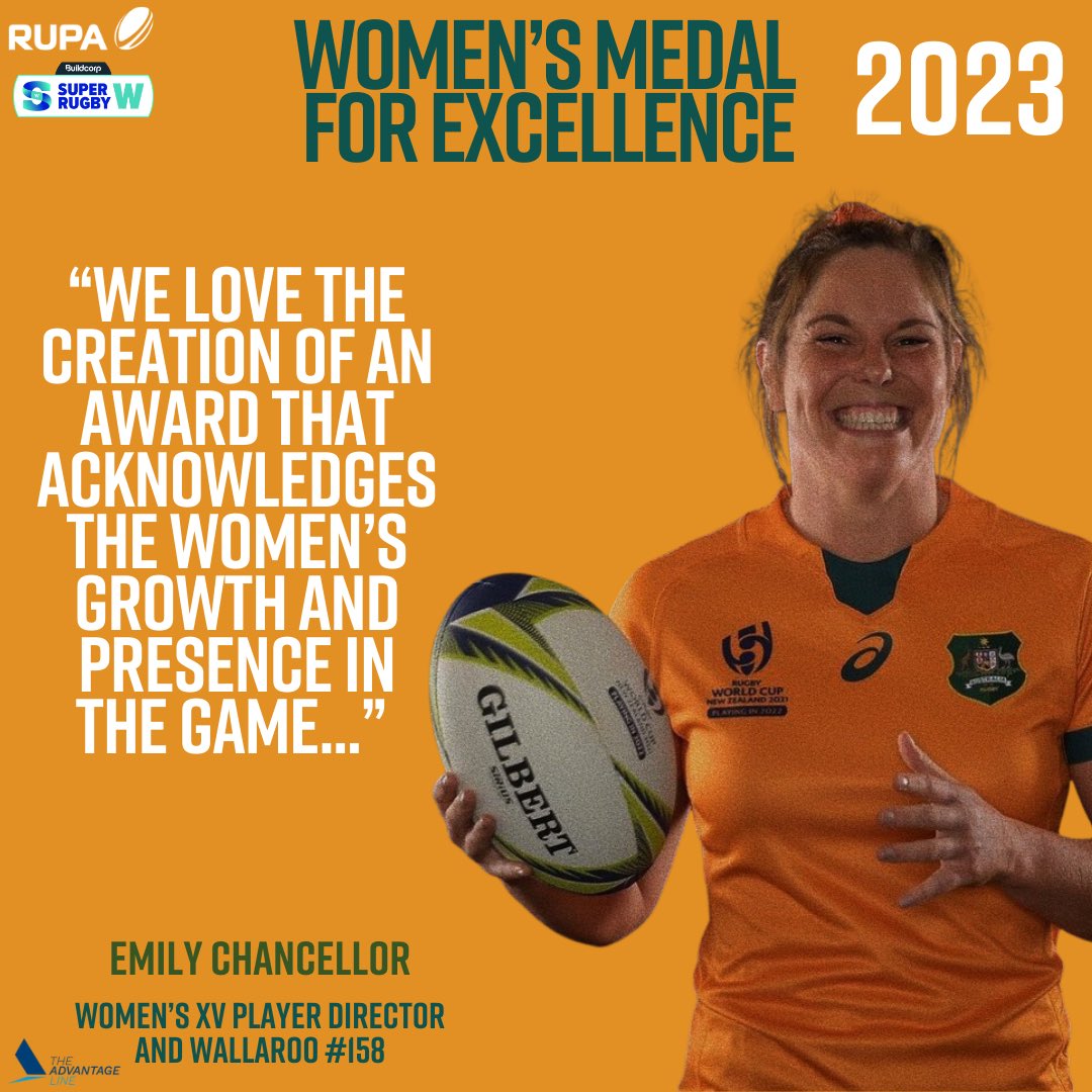 Take a look at what RUPA Women’s XV Player Director and Wallaroo #158 Emily Chancellor has to say about the Women’s Medal for Excellence 👀 

🗞️Read more here: rupa.rugby/news/rupas-lau… 

#TheAdvantageLine #BDORUPARugbyPlayersLunch